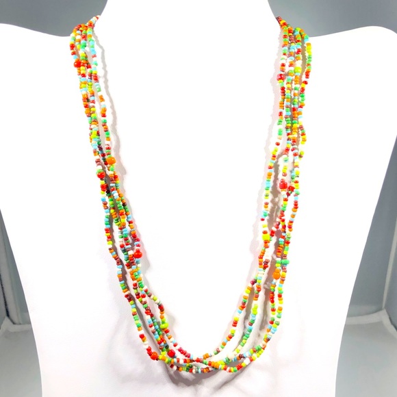 NECKLACE - MULTI-COLORED MINI BEADS with 4 strands. - Picture 2 of 8